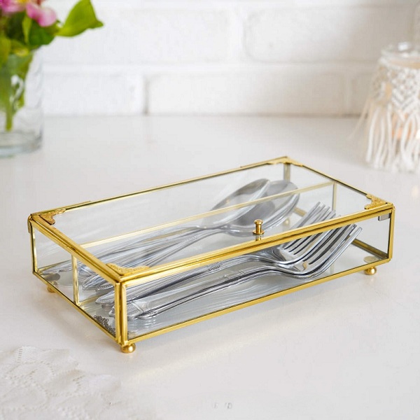 باکس جاقاشقی شیشه ای رنگ طلایی